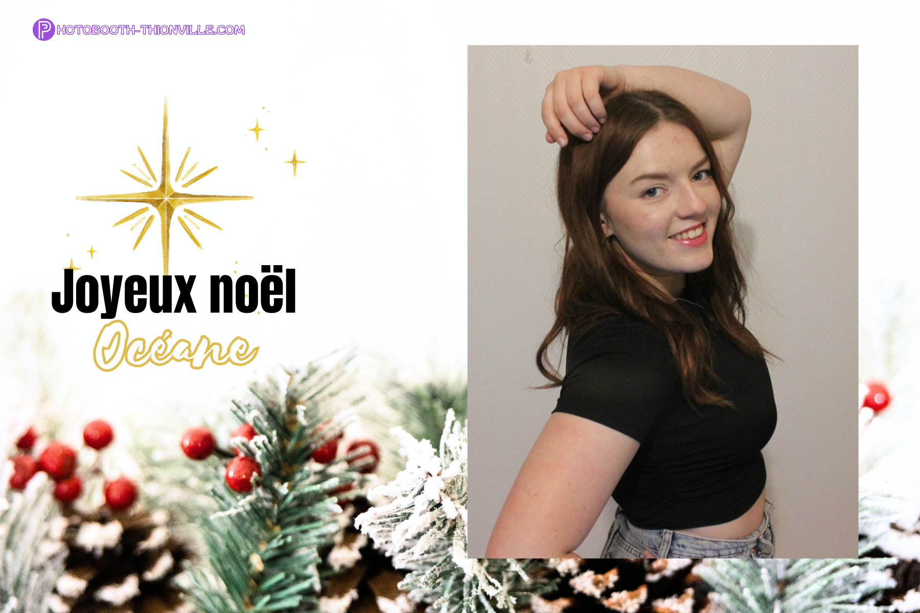 Photobooth Thionville, photo événement Noël d'Océane avec contour personnalisé